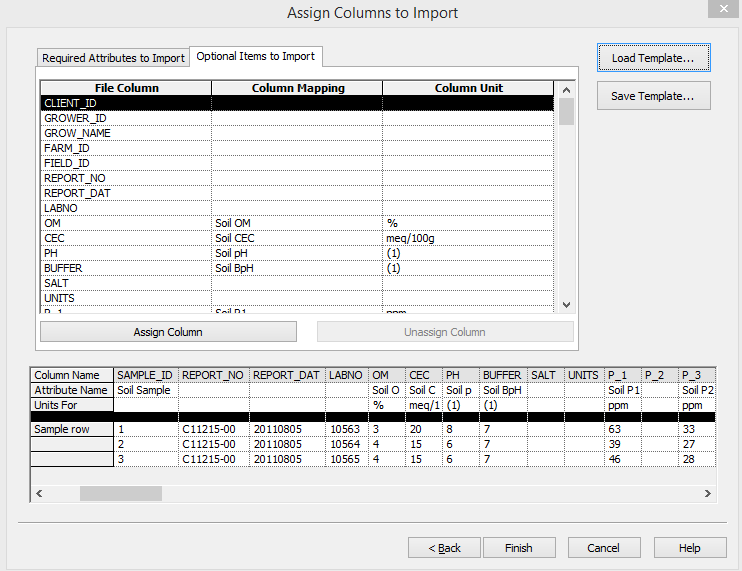 SMS Optional Items to Import: Assign Column
