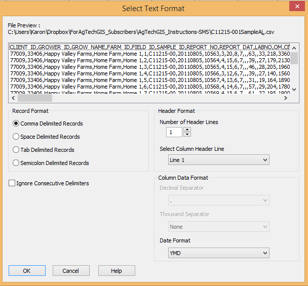 SMS Import CSV Preview