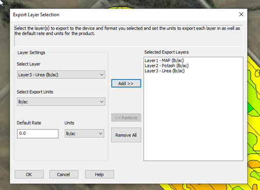 Export Layers Selection window: All Layers/Products Selected