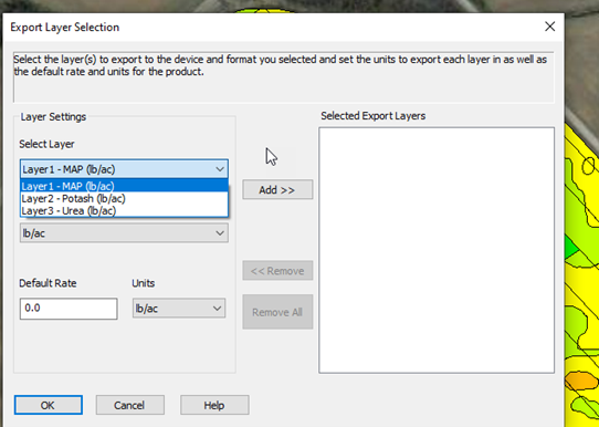 Select all of the layers to be included in export by Adding to Selected layers (right side of screen)